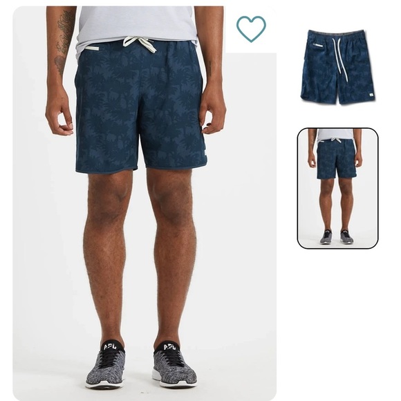 Vuori Bank Shorts Blue Indigo Multi Palm Men’s Size XXLarge 7” Inseam Pull On - Picture 3 of 8